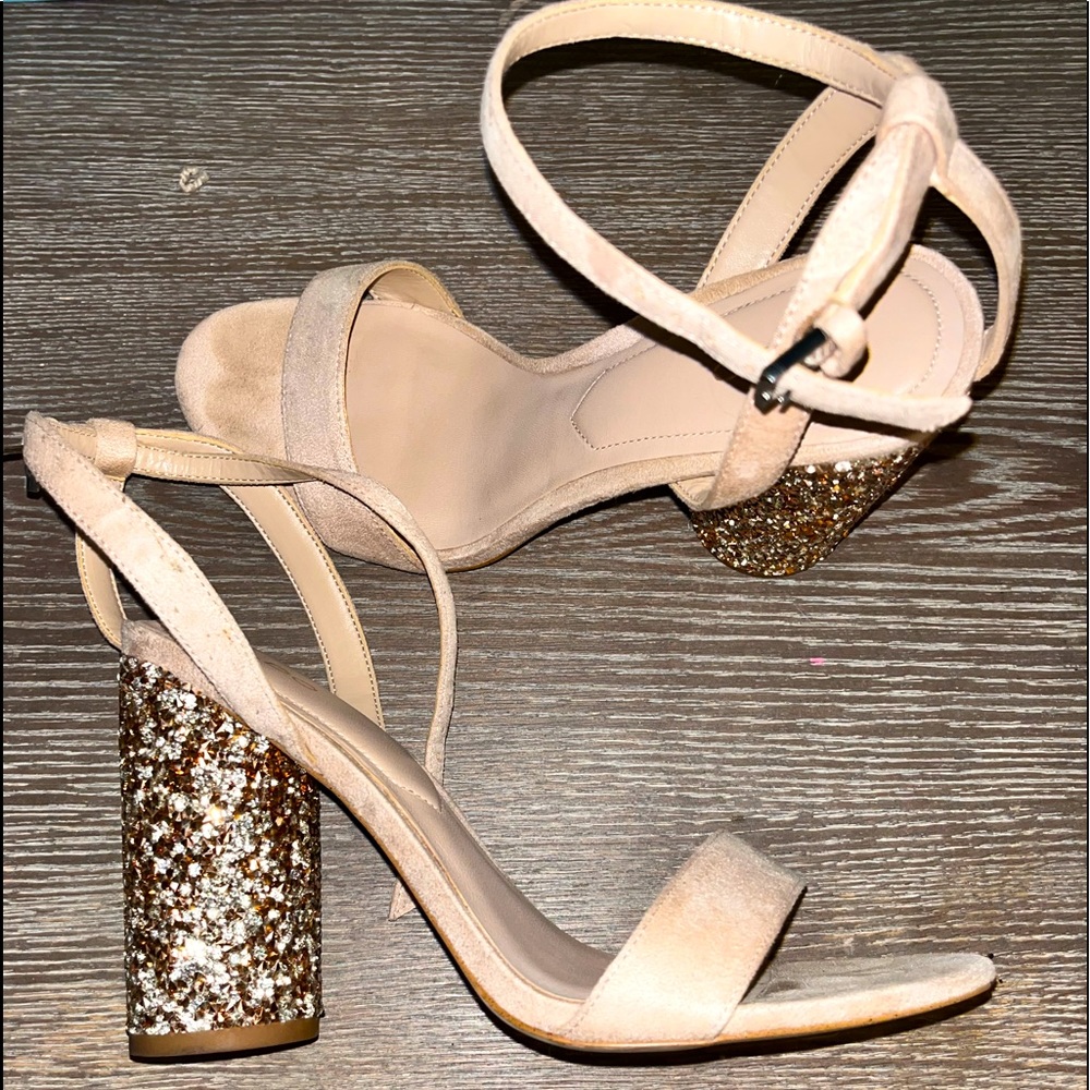 ALDO peach sparkle chunky heel sandals.